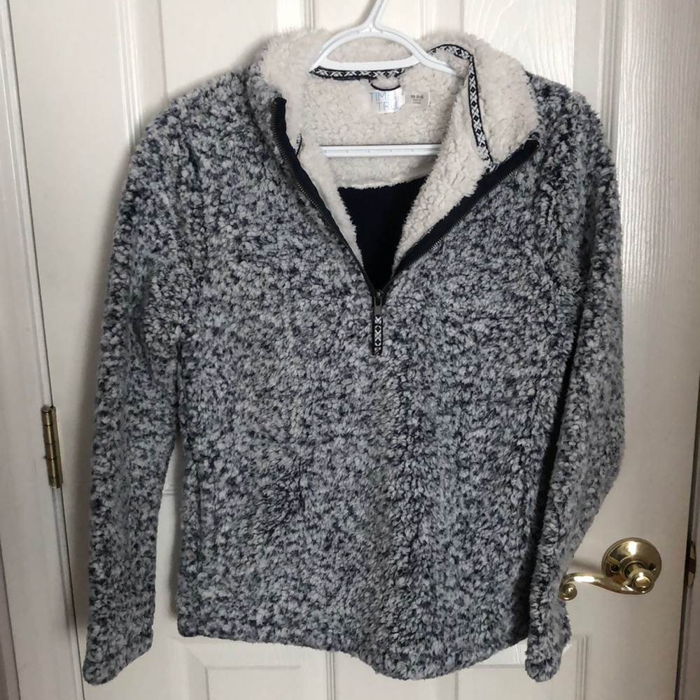 Fluffy quarter zip pullover with pockets